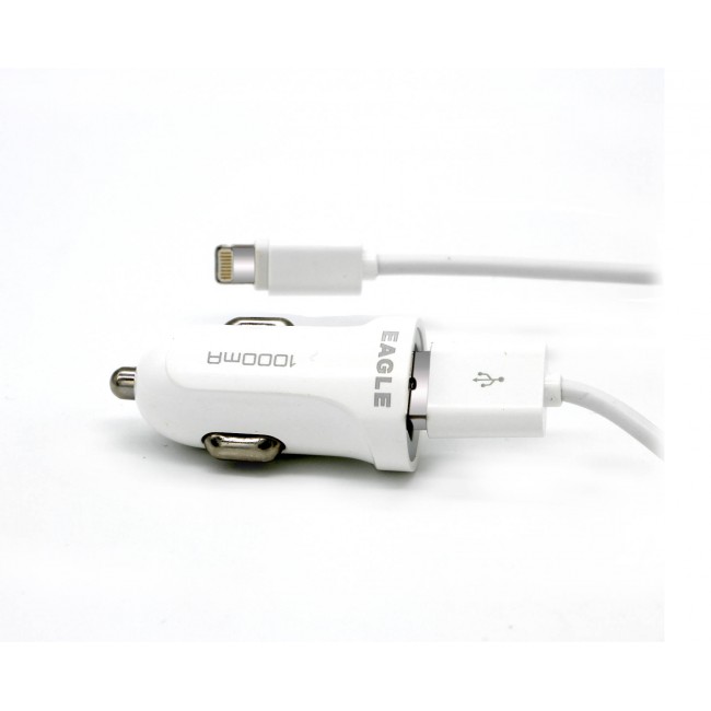 Eagle USB Car Charger 1000mA Output Support Fast Charger in White