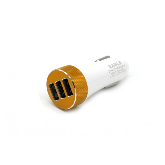 Eagle Tripe port USB Car Charger 5.1A Output  Fast Charging in White with Gold Frame
