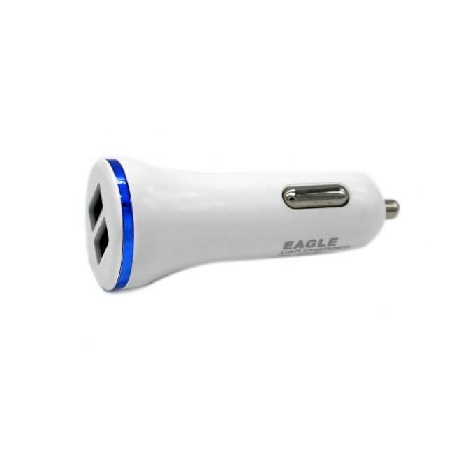 Eagle 3.1A Output Dual USB Car Charger in White with Blue Frame 