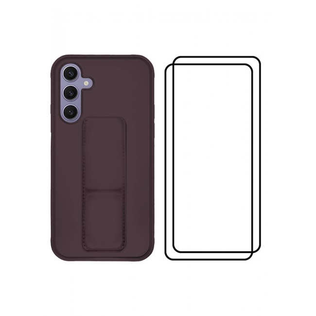 CATANES 3 Packs For Samsung Galaxy S24 Plus Case and 2 Screen Protectors Magnetic Stand and Holder Premium Silicone Vertical and Horizontal Hand Strap Grip Multi Stand Cover Merlot