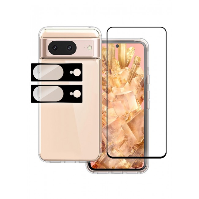 MARGOUN 4 Packs For Google Pixel 8 TPU Case and Screen Protector and 2 Camera Lens Protectors Clear Anti-Yellowing Transparent Shockproof Protective Phone Case Scratch Resistant Cover