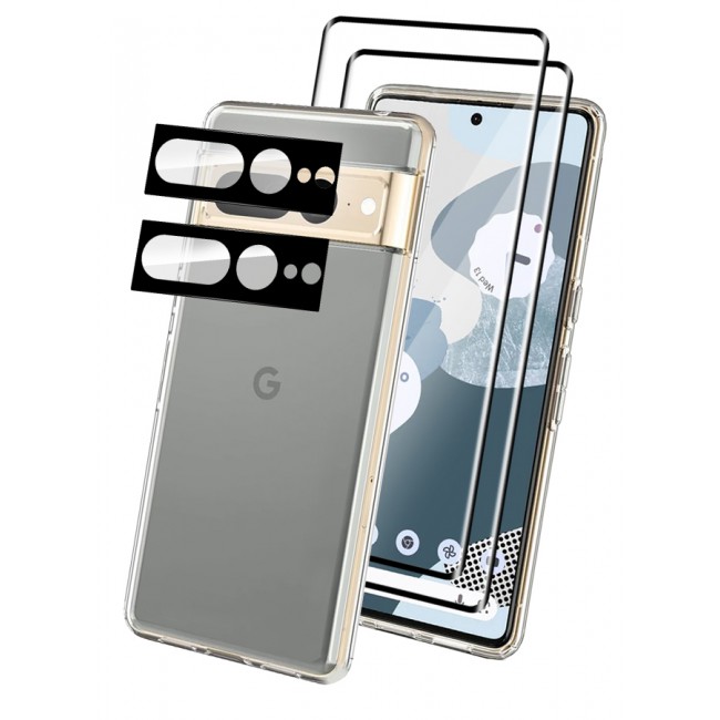 MARGOUN 5 Packs For Google Pixel 7 Pro TPU Case and 2 Screen Protectors and 2 Camera Lens Protectors Clear Anti-Yellowing Transparent Shockproof Case Scratch Resistant Cover
