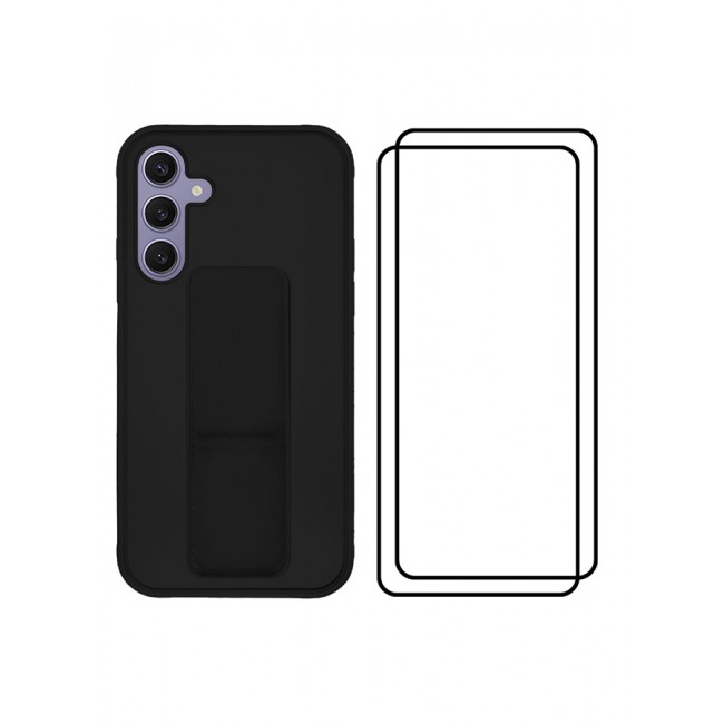 CATANES 3 Packs For Samsung Galaxy S24 Plus Case and 2 Screen Protectors Magnetic Stand and Holder Premium Silicone Vertical and Horizontal Hand Strap Grip Multi Stand Cover Black