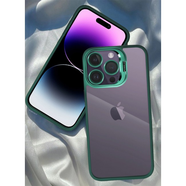 CATANES iPhone 14 Pro Case Cover and Lens Protector Built-in Camera Stand and Compatible with MagSafe Full Body Shockproof Case Clear Green