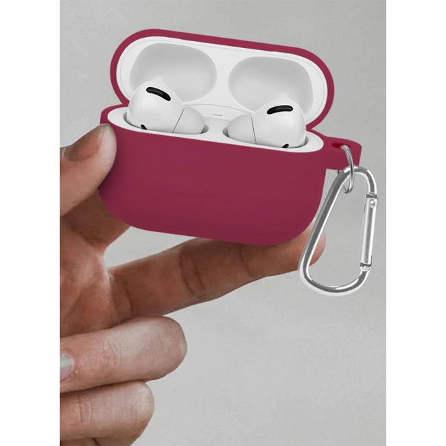 MARGOUN Shockproof Case For Airpod Pro Silicone Protective Case Shockproof Case Ultra Slim Cover with Keychain Carabiner Dark Red