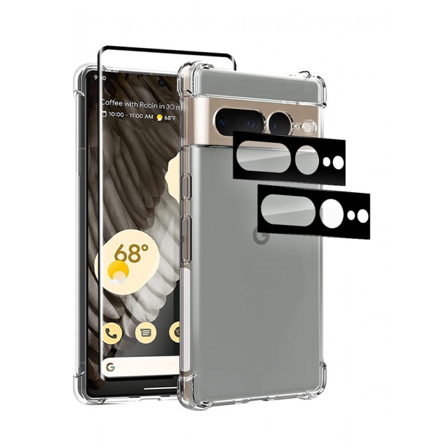 MARGOUN 4 Packs For Google Pixel 7 Pro TPU Case and Screen Protector and 2 Camera Lens Protectors Clear Anti-Yellowing Transparent Shockproof Protective Phone Case Scratch Resistant Reinforced Corners Cover