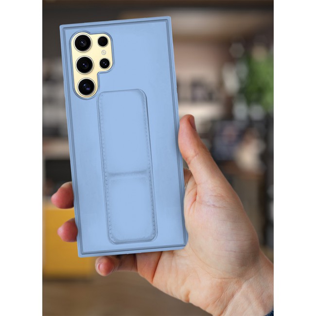 CATANES Samsung Galaxy S24 Ultra Case Magnetic Stand and Holder Premium Silicone Vertical and Horizontal Hand Strap Grip Multi Stand Car Mount Kickstand Case Finger Strap Cover Light Blue