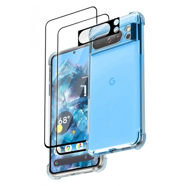 MARGOUN 4 Packs For Google Pixel 8 Pro TPU Case and 2 Screen Protectors and Camera Lens Protector Clear Anti-Yellowing Transparent Shockproof Protective Phone Case Scratch Resistant Reinforced Corners Cover