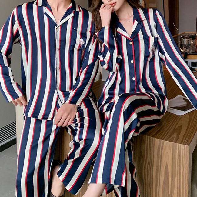 MARGOUN Couples Matching Pajamas Silk Long Sleeve Striped