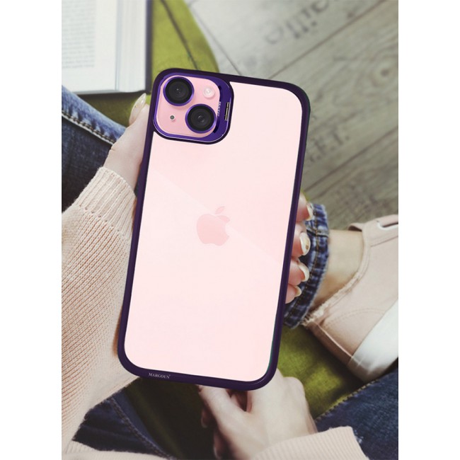 MARGOUN iPhone 15 Plus Case Cover and Lens Protector Built-in Camera Stand and Compatible with MagSafe Full Body Shockproof Case Clear Purple