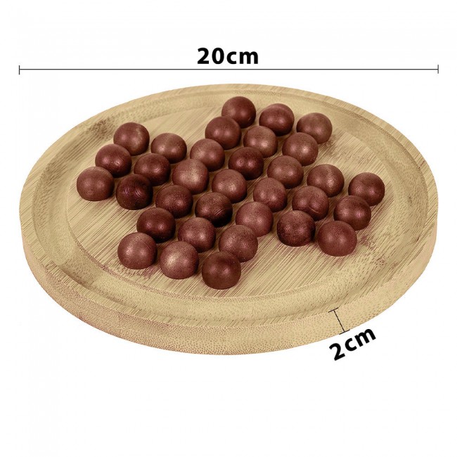 CATANES Wooden Solitaire Game Classic Board Game Marble Chess Mind Game Round Board with Wooden Balls One Player Gameplay Brainteaser Puzzle