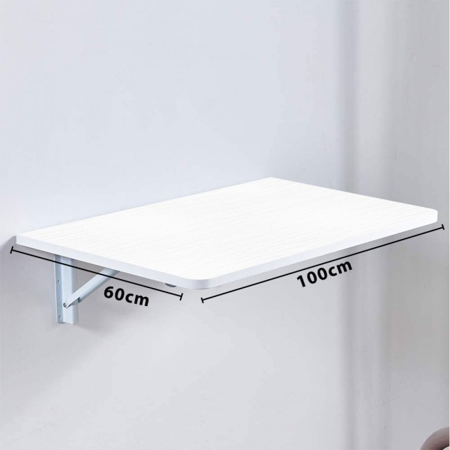 MARGOUN 60x100CM Computer Desk Wall Mount Stand Folding Wall-Mounted Drop-Leaf Table,Metal Folding Shelf Bench Table Bracket - White