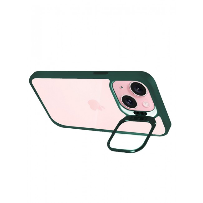 MARGOUN iPhone 15 Plus Case Cover and Lens Protector Built-in Camera Stand and Compatible with MagSafe Full Body Shockproof Case Clear Green