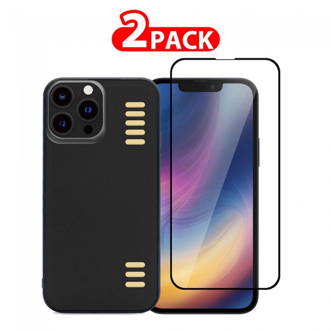 MARGOUN 2 Pack for iPhone 13 Pro Max Case Cover with Screen Protector Tempered Glass, Full Protection Back Case Splendid Series  - Black