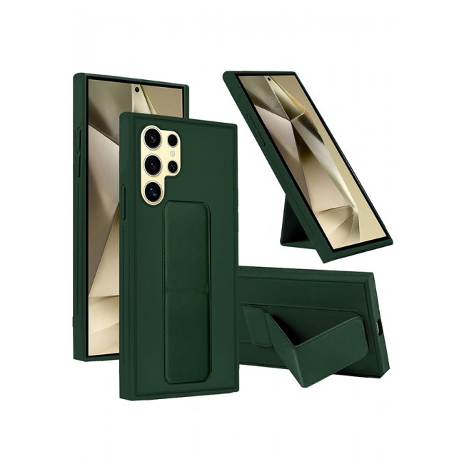 CATANES Samsung Galaxy S24 Ultra Case Magnetic Stand and Holder Premium Silicone Vertical and Horizontal Hand Strap Grip Multi Stand Car Mount Kickstand Case Finger Strap Cover Green