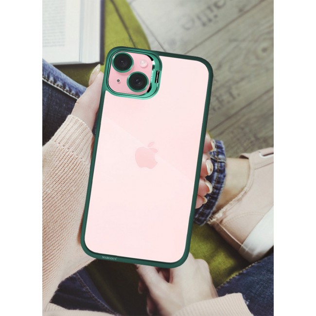 CATANES iPhone 15 Plus Case Cover and Lens Protector Built-in Camera Stand and Compatible with MagSafe Full Body Shockproof Case Clear Green