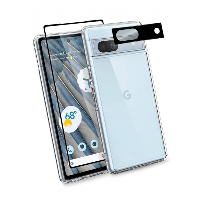 MARGOUN 3 Packs For Google Pixel 7a TPU Case and Screen Protector and Camera Lens Protector Clear Anti-Yellowing Transparent Shockproof Protective Phone Case Scratch Resistant Cover