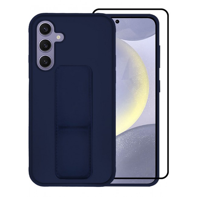 CATANES 2 Packs For Samsung Galaxy S24 Plus Case and Screen Protector Magnetic Stand and Holder Premium Silicone Vertical and Horizontal Hand Strap Grip Multi Stand Cover Blue
