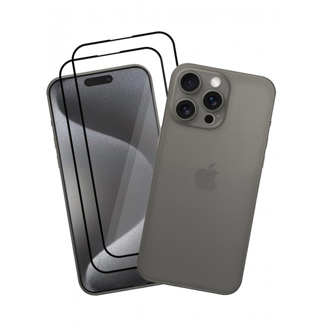 CATANES 3 Pack iPhone 15 Pro Max Case Cover and 2 Screen Protectors Air Skin Series Back Cover Sturdy Durable Thin Case Drop Protection Cover Clear Black