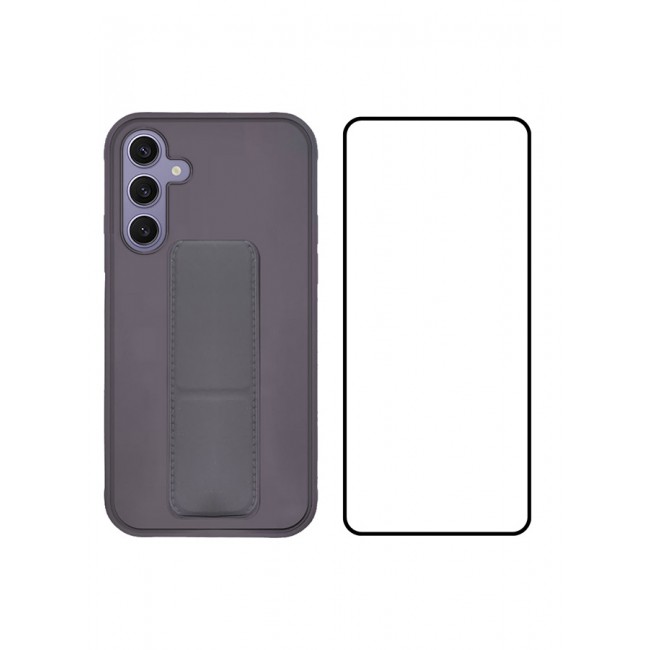 CATANES 2 Packs For Samsung Galaxy S24 Plus Case and Screen Protector Magnetic Stand and Holder Premium Silicone Vertical and Horizontal Hand Strap Grip Multi Stand Cover Dark Purple