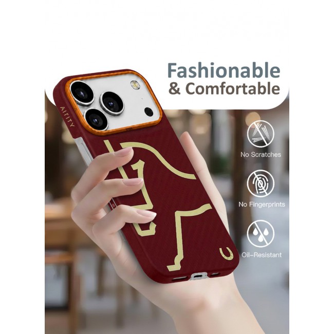 Horse Style Bamboo Protective Case for iPhone 17 Pro Max Magsafe – Ultra Durable, Lightweight &amp; Premium Design Burgandy Red