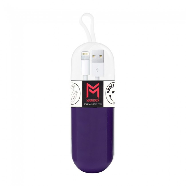 Margoun Lightning to USB Cable 1m – White  with Tube Cable Organizer - Black , White , Blue , Purple