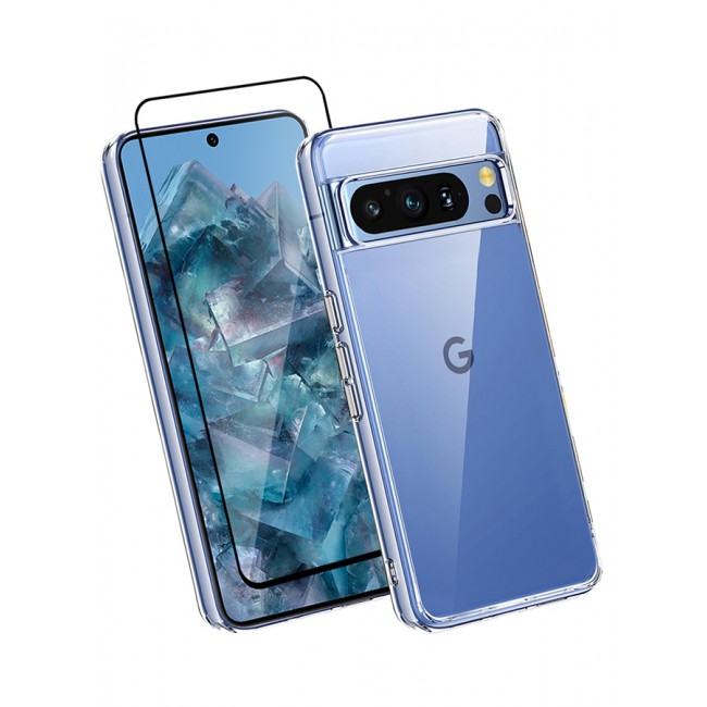 MARGOUN 2 Packs For Google Pixel 8 Pro TPU Case and Screen Protector Clear Anti-Yellowing Transparent Shockproof Protective Phone Case Scratch Resistant Cover