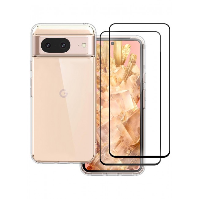 MARGOUN 3 Packs For Google Pixel 8 TPU Case and 2 Screen Protectors Clear Anti-Yellowing Transparent Shockproof Protective Phone Case Scratch Resistant Cover