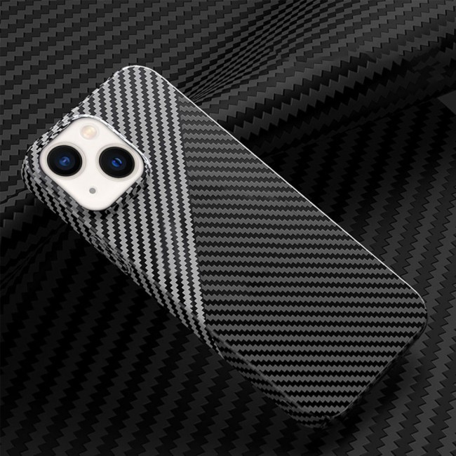 iPhone 14 Plus Case Carbon Fiber Texture Anti-Fingerprint Slim Shockproof Cover 6.7 inch Black/Grey