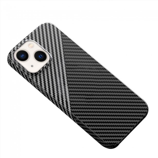 iPhone 14 Case Carbon Fiber Texture Anti-Fingerprint Slim Shockproof Cover 6.1 inch Black/Grey