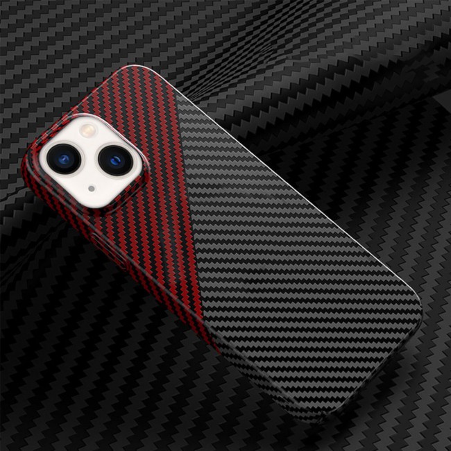 iPhone 14 Plus Case Carbon Fiber Texture Anti-Fingerprint Slim Shockproof Cover 6.7 inch Black/Red