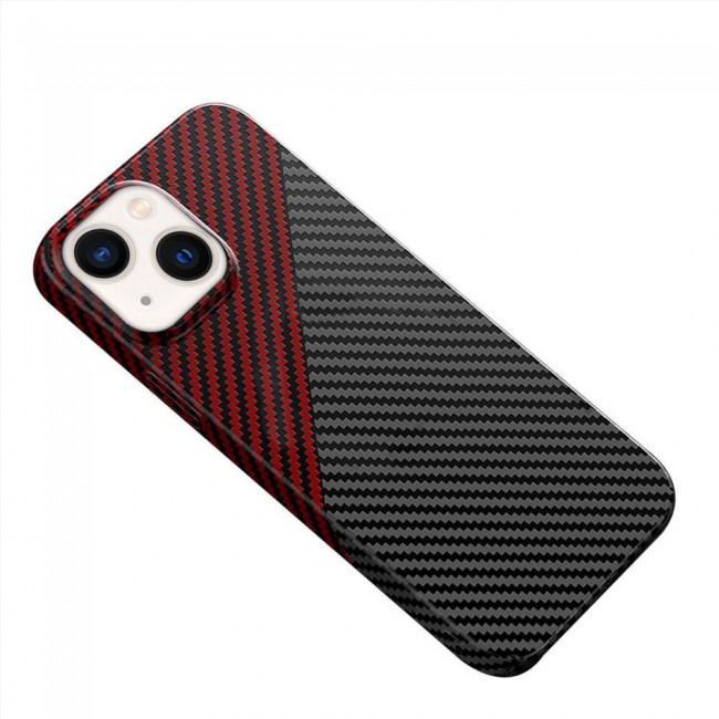 iPhone 14 Plus Case Carbon Fiber Texture Anti-Fingerprint Slim Shockproof Cover 6.7 inch Black/Red