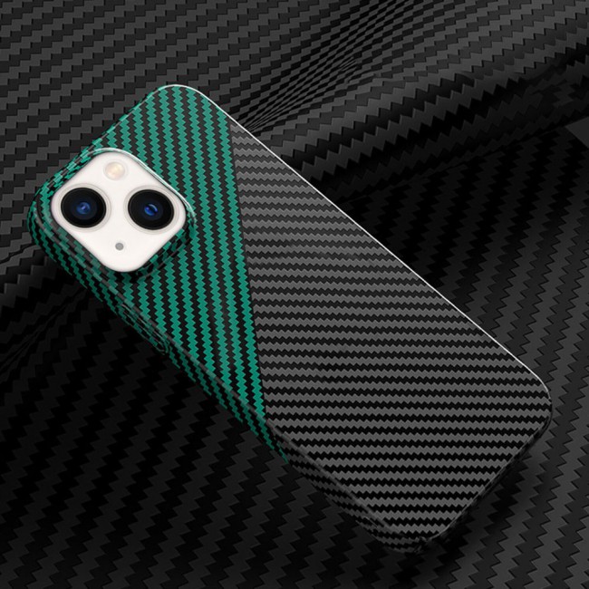 iPhone 14 Case Carbon Fiber Texture Anti-Fingerprint Slim Shockproof Cover 6.1 inch Black/Green