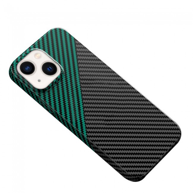 iPhone 14 Plus Case Carbon Fiber Texture Anti-Fingerprint Slim Shockproof Cover 6.7 inch Black/Green