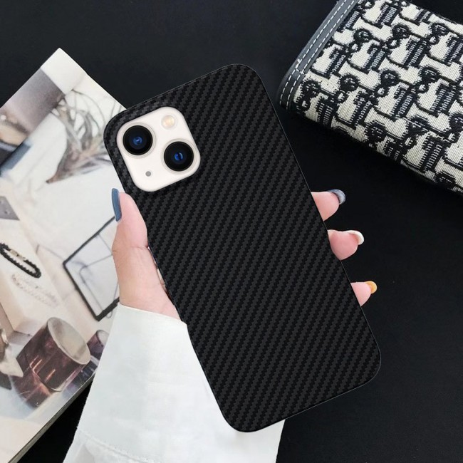iPhone 14 Case Carbon Fiber Texture Anti-Fingerprint Slim Shockproof Cover 6.1 inch Black