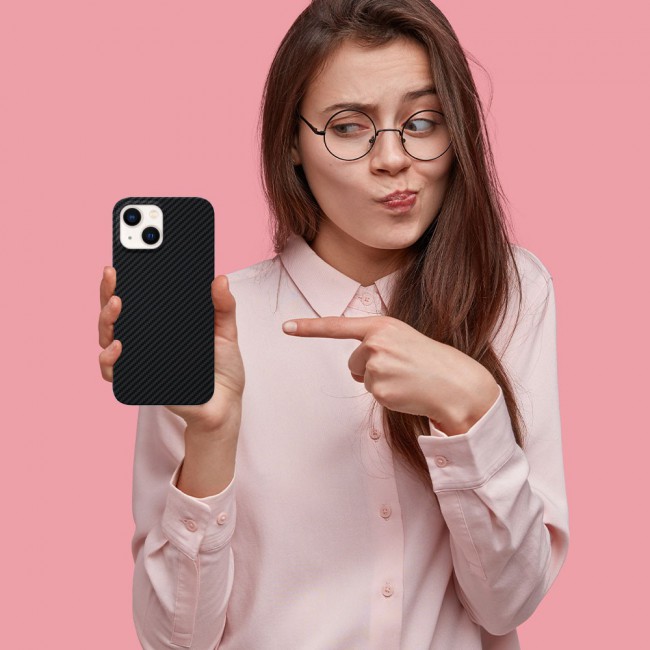 iPhone 14 Plus Case Carbon Fiber Texture Anti-Fingerprint Slim Shockproof Cover 6.7 inch Black