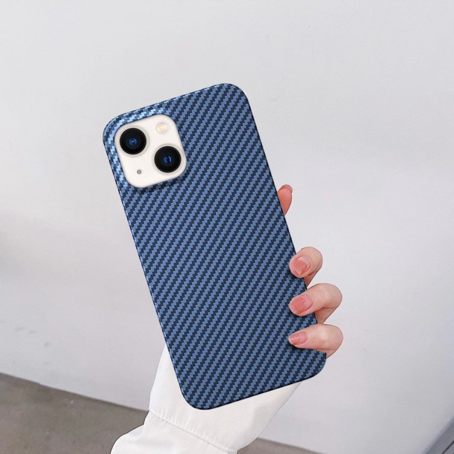 iPhone 14 Plus Case Carbon Fiber Texture Anti-Fingerprint Slim Shockproof Cover 6.7 inch Dark Blue