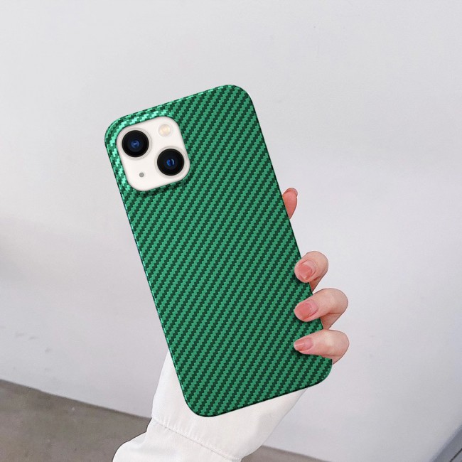 iPhone 14 Plus Case Carbon Fiber Texture Anti-Fingerprint Slim Shockproof Cover 6.7 inch Green