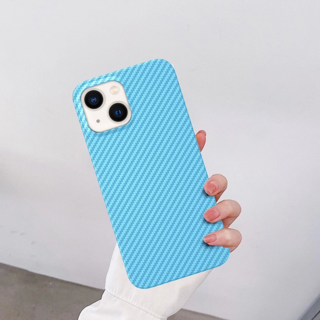 iPhone 14 Plus Case Carbon Fiber Texture Anti-Fingerprint Slim Shockproof Cover 6.7 inch Light Blue
