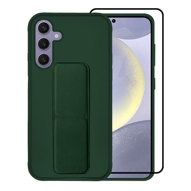 CATANES 2 Packs For Samsung Galaxy S24 Plus Case and Screen Protector Magnetic Stand and Holder Premium Silicone Vertical and Horizontal Hand Strap Grip Multi Stand Cover Green