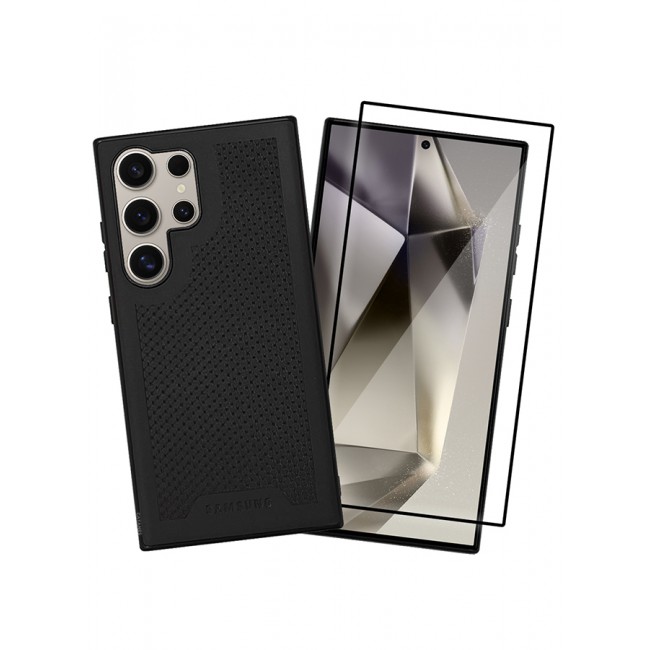 CATANES 2 Pack For Samsung Galaxy S24 Ultra Case and Screen Protector Anti-slip Textured Design Scratch Resistant Shock Absorbing Case Cover Black