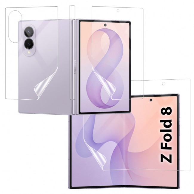 HD Clear Compatible with Samsung Galaxy Z Fold 8 Full Body Screen Protector Hydrogel (NOT GLASS) Film Set , Front Inner &amp; Back Protective Membrane