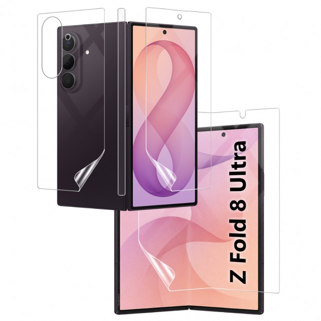 HD Clear Compatible with Samsung Galaxy Z Fold 8 Ultra Full Body Screen Protector Hydrogel (NOT GLASS) Film Set , Front Inner &amp; Back Protective Membrane