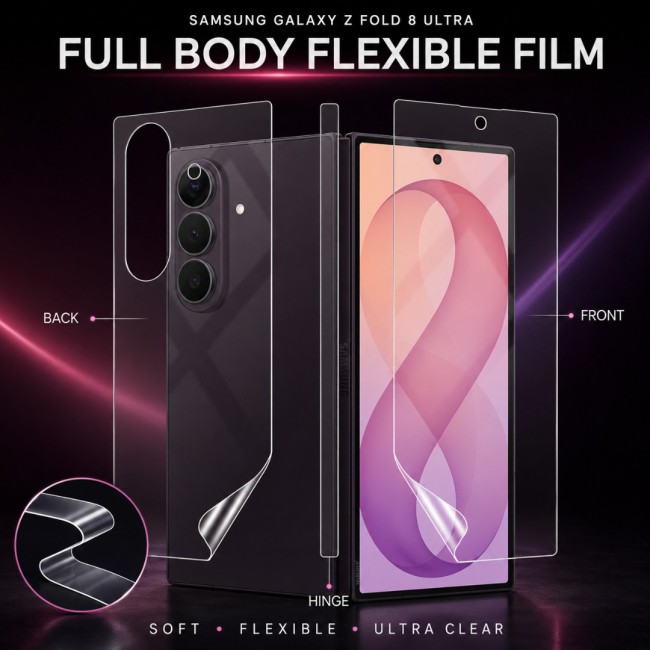 HD Clear Compatible with Samsung Galaxy Z Fold 8 Ultra Full Body Screen Protector Hydrogel (NOT GLASS) Film Set , Front Inner &amp; Back Protective Membrane
