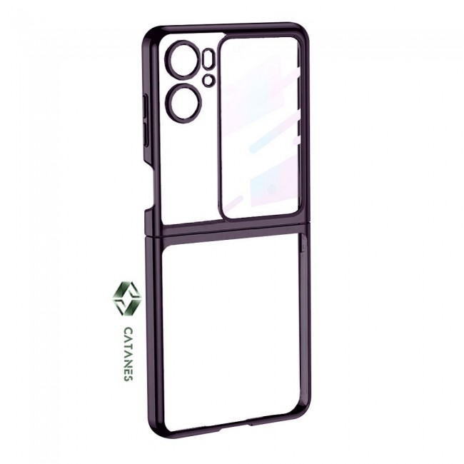 CATANES For Oppo Find N2 Flip 5G Clear Phone Case Hard PC Finger Loop Kickstand Cover Electroplated /Purple