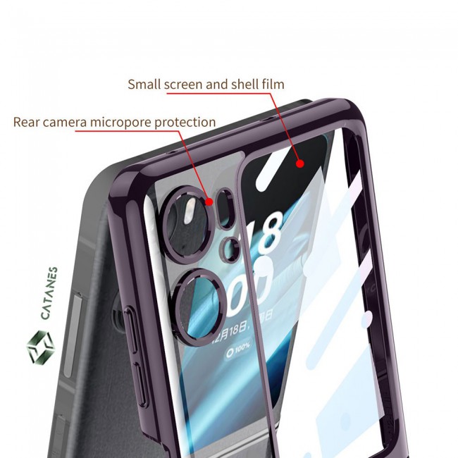 CATANES For Oppo Find N2 Flip 5G Clear Phone Case Hard PC Finger Loop Kickstand Cover Electroplated /Purple