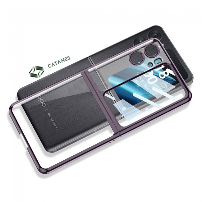 CATANES For Oppo Find N2 Flip 5G Clear Phone Case Hard PC Finger Loop Kickstand Cover Electroplated /Purple
