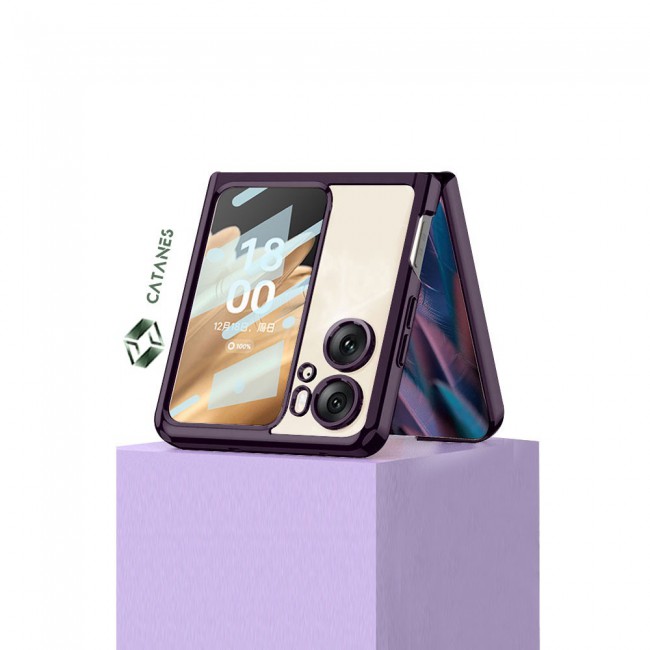 CATANES For Oppo Find N2 Flip 5G Clear Phone Case Hard PC Finger Loop Kickstand Cover Electroplated /Purple
