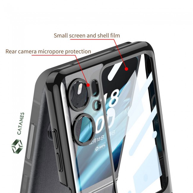 CATANES For Oppo Find N2 Flip 5G Clear Phone Case Hard PC Finger Loop Kickstand Cover Electroplated /Black