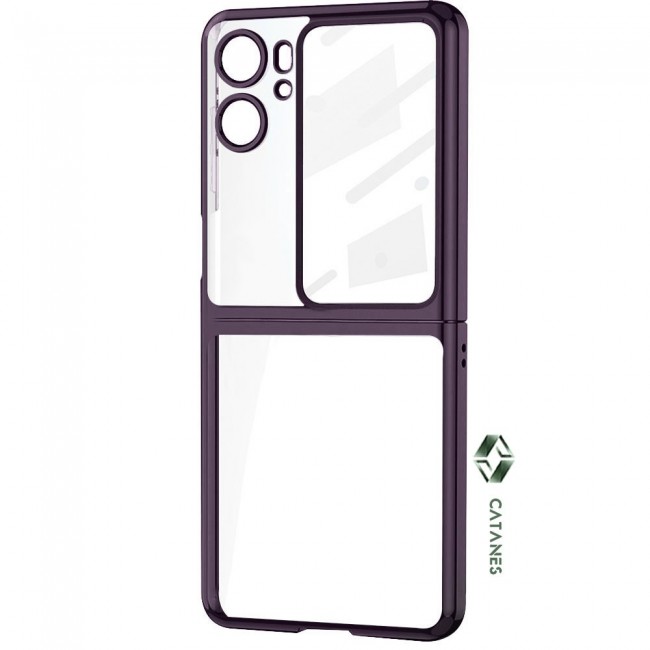 CATANES For Oppo Find N2 Flip 5G Clear Phone Case Hard PC Finger Loop Kickstand Cover Electroplated /Purple